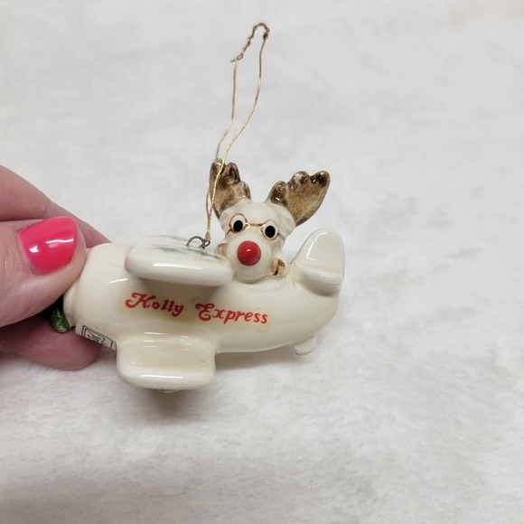 Fitz And Floyd Holly Express Reindeer Plane Christmas Ornament Vintage 1978 - Picture 8 of 11